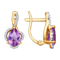 Серьги из золота с аметистами и фианитами 10861