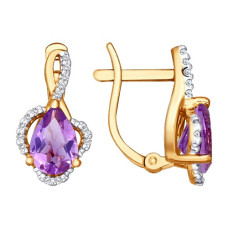 Серьги из золота с аметистами и фианитами