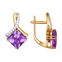 Серьги из золота с аметистами и фианитами 12427