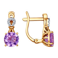 Сияющие серьги из золота с аметистами и фианитами 