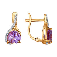 Серьги из золота с аметистами и фианитами 10756