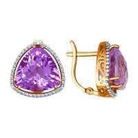 Серьги из золота с аметистами и фианитами 10729