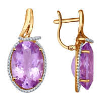 Серьги из золота с аметистами и фианитами 10653