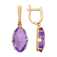 Серьги из золота с аметистами и фианитами 10136