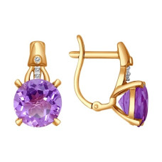 Серьги из золота с аметистами и фианитами