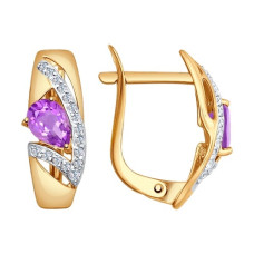 Серьги из золота с аметистами и фианитами