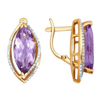 Серьги из золота с аметистами и фианитами 