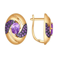 Серьги из золота с аметистами и сиреневыми фианитами 