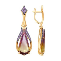 Серьги из золота с аметринами и фианитами 7596