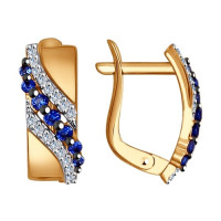 Серьги из золота с бесцветными и синими фианитами 5061