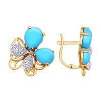 Серьги из золота с бирюзой и фианитами 9573