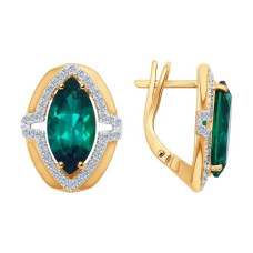 Серьги из золота с бриллиантами и гидротермальными изумрудами (синт.)