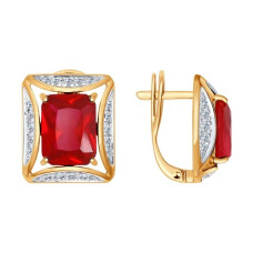 Серьги из золота с бриллиантами и корундами рубиновыми (синт.)