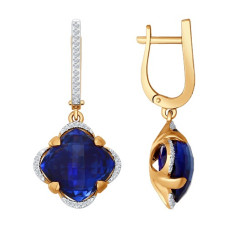Серьги из золота с бриллиантами и корундами сапфировыми (синт.)