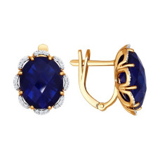 Серьги из золота с бриллиантами и корундами сапфировыми (синт.)