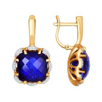 Сияющие серьги из золота с бриллиантами и сапфировыми корундами для вечернего блеска 9908