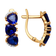 Серьги из золота с бриллиантами и корундами сапфировыми (синт.)