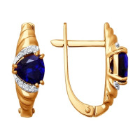 Серьги из золота с бриллиантами и корундами сапфировыми (синт.) 9889