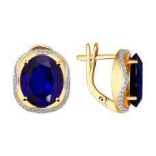 Серьги из золота с бриллиантами и корундами сапфировыми (синт.)