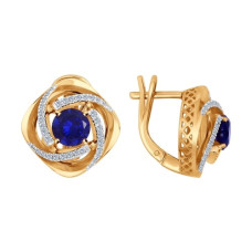 Серьги из золота с бриллиантами и корундами сапфировыми (синт.)