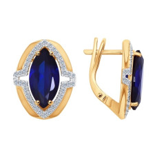 Серьги из золота с бриллиантами и корундами сапфировыми (синт.)