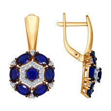 Серьги из золота с бриллиантами и корундами сапфировыми (синт.)