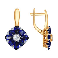 Серьги из золота с бриллиантами и корундами сапфировыми (синт.) 13140