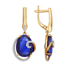 Серьги из золота с бриллиантами и корундами сапфировыми (синт.)