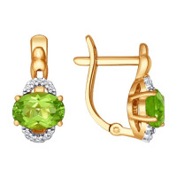 Серьги из золота с фианитами и хризолитами 10851