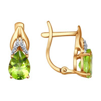 Серьги из золота с фианитами и хризолитами 10782