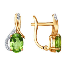 Серьги из золота с фианитами и хризолитами