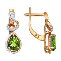 Серьги из золота с фианитами и хризолитами Нежный блеск сиреневого рассвета 12051