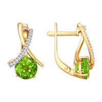 Золотые серьги с фианитами и хризолитами 