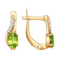 Серьги из золота с фианитами и хризолитами 