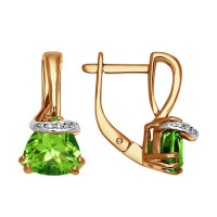 Золотые серьги с фианитами и хризолитами 