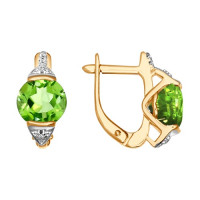Серьги из золота с фианитами и хризолитами 11634