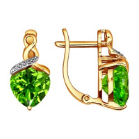 Серьги из золота с фианитами и хризолитами 