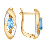 Золотые серьги с голубыми топазами 