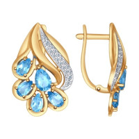 Серьги из золота с голубыми топазами и фианитами 6708