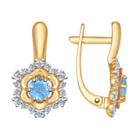 Серьги из золота с голубыми топазами и фианитами «Лазурные мечты в сиянии»