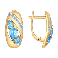 Серьги из золота с голубыми топазами и голубыми фианитами Тихое сияние океана 6465