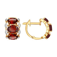 Серьги из золота с гранатами и фианитами 