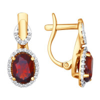 Серьги из золота с гранатами и фианитами 10810