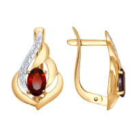 Серьги из золота с гранатами и фианитами 