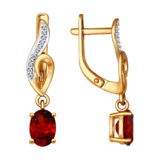 Серьги из золота с гранатами и фианитами