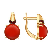 Серьги из золота с гранатами и кораллами 