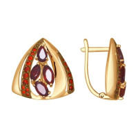 Серьги из золота с гранатами и красными фианитами 