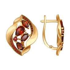 Серьги из золота с гранатами и красными фианитами