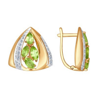 Серьги из золота с хризолитами и фианитами 6942