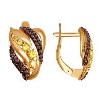 Серьги из золота с  и коричневыми фианитами